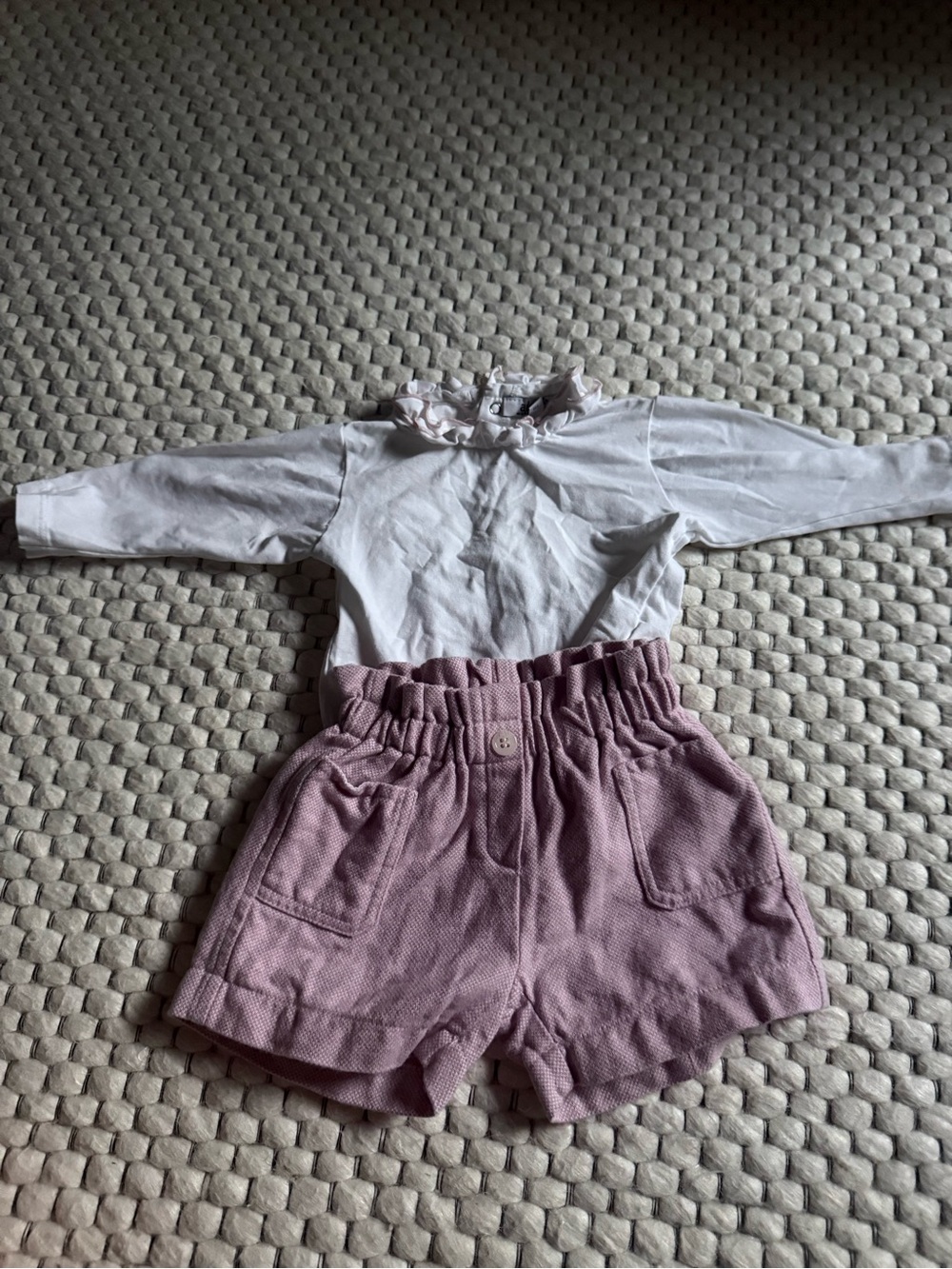 Aletta- Girls White Ruffle Neck Top and Pink Elastic Waist Shorts Set